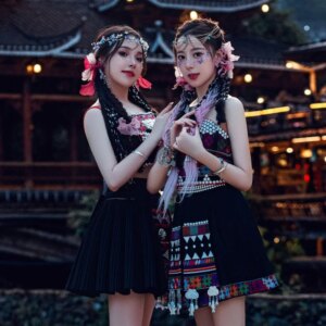 Ethnic Minority Travel Photography Miao Costume Female Young Guizhou Yunnan Hani Two-Piece Dance