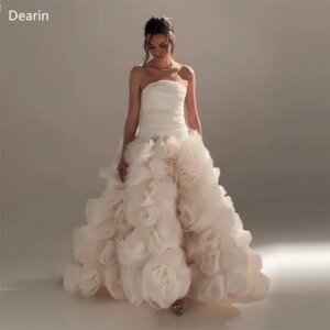Customized Prom Gown Evening Formal Dress Dearin Strapless Ball Floor Length Skirts Sleeveless 3D Flower Bespoke Occasion Dresse