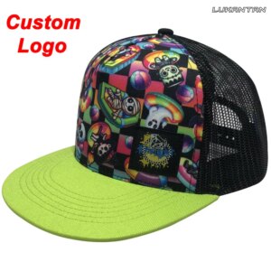 Trucker Full Printed Logo Whole Caps Printing All Print Pattern Kids Youth Mesh Fish Net Fishnet Baseball Basketball Tennis Hats