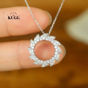 KUGG 100% 18K White Gold Necklace Luxury Sun Shape 1.0carat Real Natural Diamond Pendant Necklace for Women High Party Jewelry
