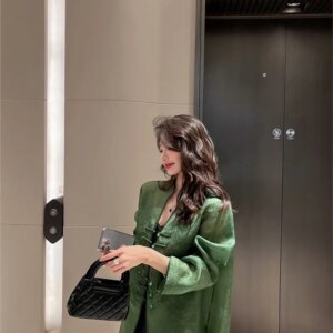 New Chinese light luxury national style silk sunscreen blouse women’s thin loose pan button shirt
