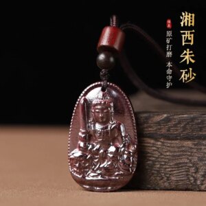 Raw cinnabar rough stone polished natal Buddha pendant premium natural men’s and women’s natal year necklace