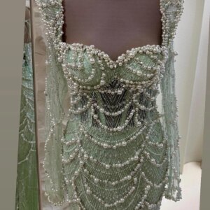 Square Collar Long Sleeve Sage Green Evening Dress Sparkly Sequins Prom Dresses Women Vestido De Casamento Convidada Customized