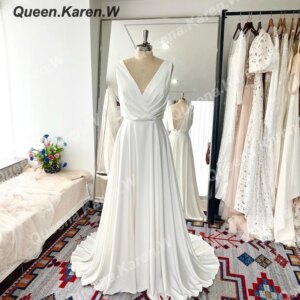 Elegant Boho A line Wedding Dress V neck chiffon bride dress robe de mariee A line Wedding Bridal Gown
