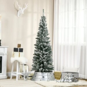 6′ Tall Unlit SnowFlocked Slim Artificial Christmas Tree with Realistic Branches and 492 Tips