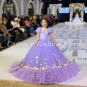 Customized Lavender Princess Dresses Flower Girl Gowns Prom Dresses Lace Applique Wedding Birthday Party Dresses