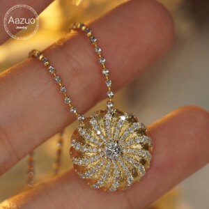 Aazuo Real Jewelry 18K Yellow Gold Real Diamonds Luxury Round Necklace For Woman Senior Party Charm Jewelry Gift Real Gold