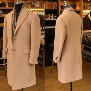 Winter Wool Blend Overcoat For Men Casual Retro Thick Notched Lapel Long Coat Two Button