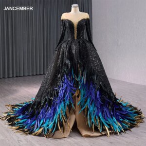 New Style Prom Dresses Simple Full Sleeves Ball Gown Black Evening Party Dresses Floor Length vestidos de festa RSM241060