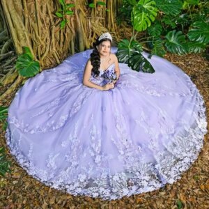 Customized Lavender Purple Off Shoulder Quinceanera Dress Lace sequin applique 3D flower crystal Tull vestidos de 15 Quinceanera
