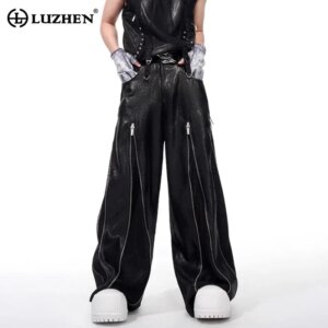 LUZHEN Original Niche Design Zipper Splicing Decorate Straight Casual Pants Men 2025 New Street Trendy Wide Leg Trousers JY1554