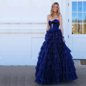 Navy Blue Tiere Prom Dresses 2025 Sweetheart Ball Gown Graduation Dress Ruffles Layered Tulle Birthday Party Gowns for Teens