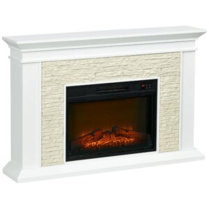 31.5″ Electric Fireplace with Mantel, 1400W Freestanding Fireplace Heater with Remote Control, Overheat Protection, Timer, White