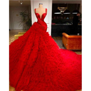Gorgeous Sexy Red Suspender Evening Gown for Women Sleeveless Floor Length Girls Chiffon Ribbon Prom Gown