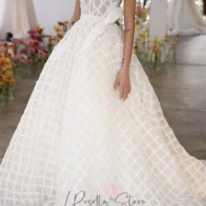 Square Neckline Sleeveless High Quality Pearls A-line Bow Custome Wedding Dress Sweep Train Zipper Back Long Bridal Dresses