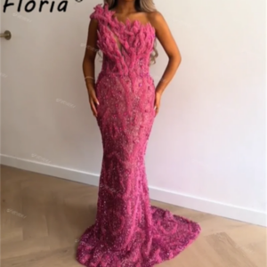 Luxury Fushia Pink Arabic Mermaid Formal Evening Dresses Crystal 3D Appliques Lace Celebrity Party Dress vestidos de fiesta 2024