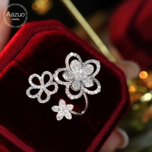 Aazuo Fine Jewelry Hot Sale 18K Gold Real Diamond 0.60ct Luxury Flowers Open Ring Gift For Women Engagement Halo anillos mujer