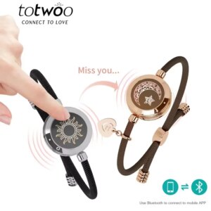 totwoo Long Distance Touch Long-distance Relationship Gift Couple Light up&Vibrate Bracelet, Smart Sun & Moon Love Bracelet