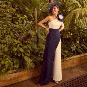 Contrast Color Pants Suit Mother of the Bride Dresses 2024 Mother Gowns One Shoulder JumpSuit Wedding Party Dresses 3/4 Sleeves