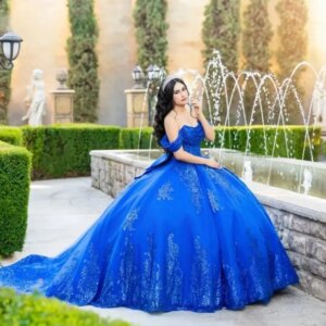Customized 2025 Royal Blue Ball Gown Quinceanera Dress Glitter Applique Beading Bow Sweet 16 Vestidos De 15 Anos