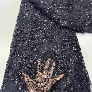Black African Beads Groom Tulle lace Fabric 2025 High Quality Sequins Embroidery French Tulle Laces For Nigeiran Party Dress