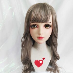 (Fei)Female Sweet Girl Resin Half Head Kigurumi BJD Eyes Crossdress Cosplay Japanese Anime Role Lolita Mask With Eyes And Wig