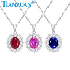 Luxury Ruby Sapphire Pendant Necklace 925 Sterling Silver 8x10mm Oval Lab Grown Ruby Sapphire for Women Wedding Jewelry
