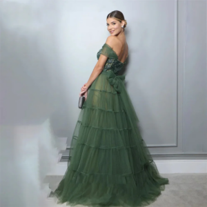 Customised Gowns Dark Green Sexy Backless Floor-Length Gowns Dresses For Banquet Party