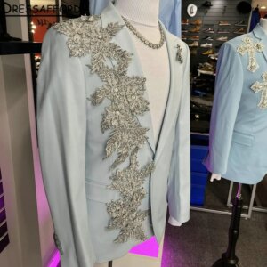 Formal Men Suits Two Pieces Crystal Appliques Lace Evening Party Blazer Groom Wear ( Jacket + Pants )