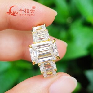 3.5ct 7x10mm Emerald Shape Moissanite Diamond Ring for Women Men Sterling 925 Silver Half Band Set Fine Jewelry Gift for Dating