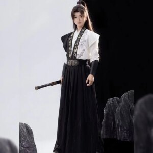 Chinese Virtuous Bamboo Embroidery Hanfu Dress Men’s Traditional Cross Collar Costume Stylish Cool Swordsman Knight Cosplay Suit
