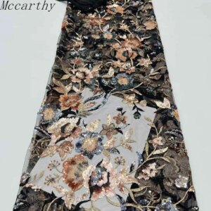 African Tulle Lace Fabric 2025 French Net Sequins Fabric Sewing Embroidery Luxury Sqeuins Lace Tulle Mesh Nigeria Dress 5 Yards