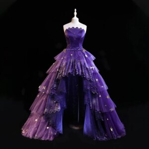Nikki Tomorrow~Starry Sea~Elegant Purple Lolita Prom Dress High-low Hem Skirt & Fishbone Bodice PRE ORDER / 110 days