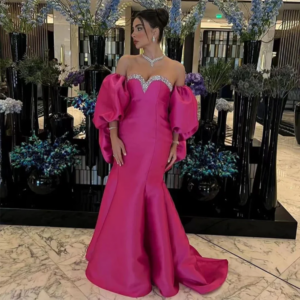 Exquisite Luxury Rose Red Women Evening Dress Trumpet Floor Length Sweetheart Slim Fit Sexy Formal Occasion Female Dresses