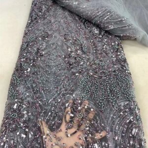 African Lace Fabric 2024 High Quality Beaded Fabric Grey Luxury Lace Fabric Embroidered Dubai New Bridal Lace Fabrics SewiA598-1