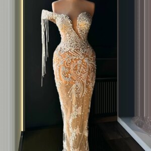 2025 Off Shoulder Cocktail Dress Customized Evening Gown With Beaded Tassel