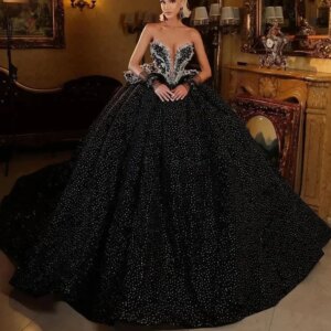 Black Elegant Entire Dress Adorned with Diamonds Strapless Evening Dress Formal Banquet Party Gown Vestido de novia