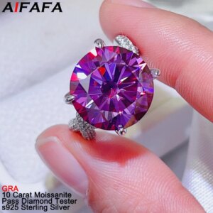 10 Carat Purple Moissanite Lab Diamond Rings Luxury s925 Silver Big Moissanita Gemstone Proposal Wedding Ring Fine Jewelry GRA
