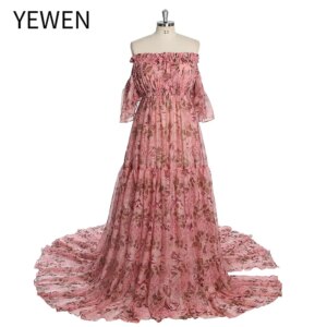 Floral Chiffon Empire Waist Boho Maternity Dress for Photo Shoot Woman Maxi Beach Photography Gown Baby Shower Dress YW230317