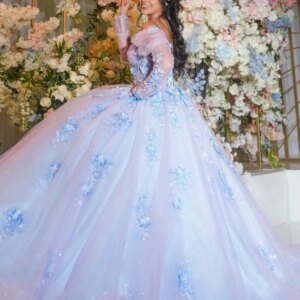 Sky Blue Princess Quinceanera Dresses Gillter Applique Lace Beads Tull Off Shoulder Long Sleeved Corset Lace-up Prom vestifos de