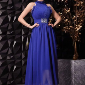 Classy Long O Neck Beaded Chiffon Evening Dresses Sleeveless A Line Pleated Ankle Length Vestidos Para Eventos Especiales