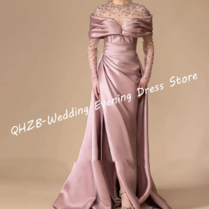 Elegant O-Neck Lace Beading Pleat Side Split Formal Evening Dresses Birthday Party Prom Gowns Customized