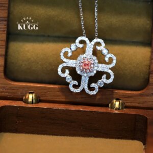KUGG 100% 18K White Gold Necklace Women Real Natural Pink Diamond Pendant Necklace Elegant Palace Style High Wedding Jewelry