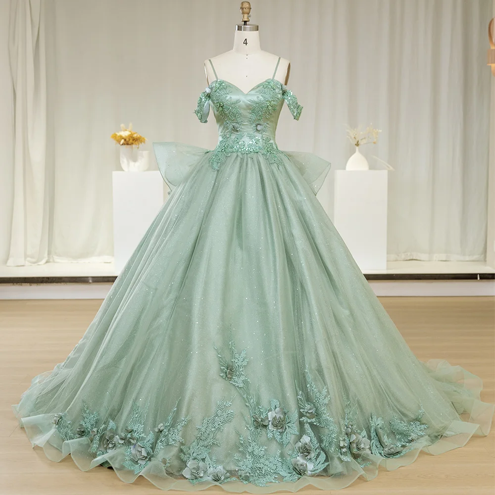 Green 2024 Quinceanera Dresses Lace Appliques Beading V-neck Spaghetti Straps Ball Gowns vestido 15 años quinceañera CC004