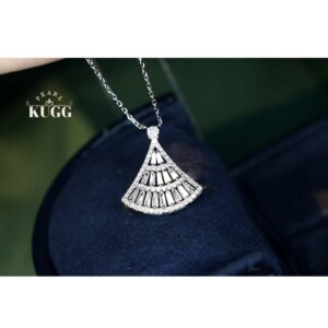 KUGG 100% 18K White Gold Necklace Elegant Skirt Shape 0.50carat Real Natural Diamond Pendant Necklace for Women Wedding Jewelry