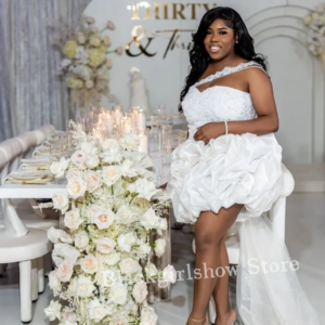 Elegant Satin Formal Wedding Dresses White Sleeveless Beaded Applique Lace Pleated Short Wedding Dresses For Women Customised