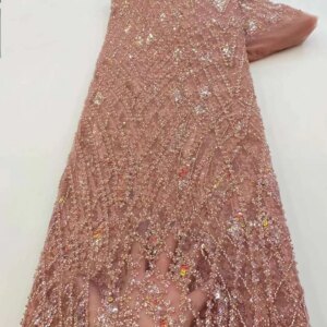 High Quality Purple Beaded Tulle Lace Fabrics African Luxury Fabric 5 Yards Royal Blue Lace Fabric Sequins For Sewing KB3483