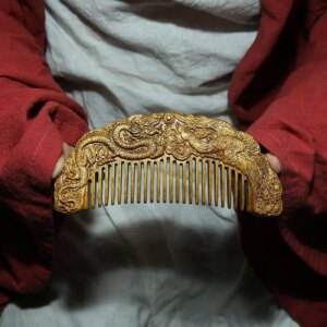 Golden Nanmu Comb Longfeng Chengxiang Chinese Cleaning Care Meridian Comb
