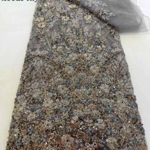 Mccarthy French Beaded Sequins Lace Fabric High Quality 5 Yard Mesh Tulle African Lace Fabric Nigerian Wedding Dress for Women