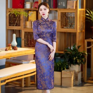 High-End Full Cardigan Quality Real Silk Cheongsam Qipao Women’s Improved Dress Chinese Dress